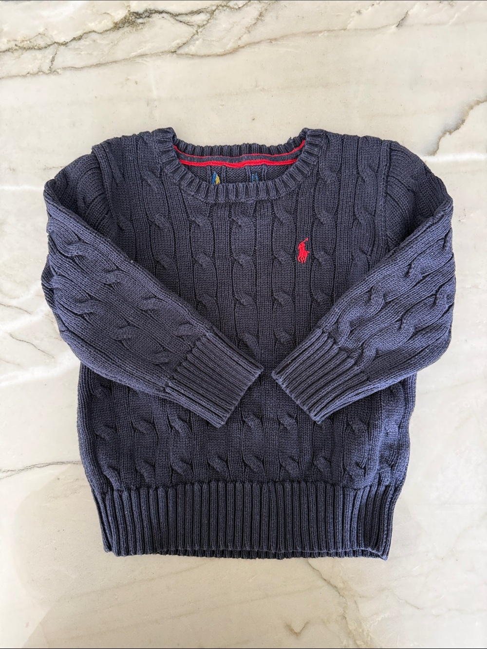 Polo by Ralph Lauren Dark Navy Cable Knit Crewneck for Kids